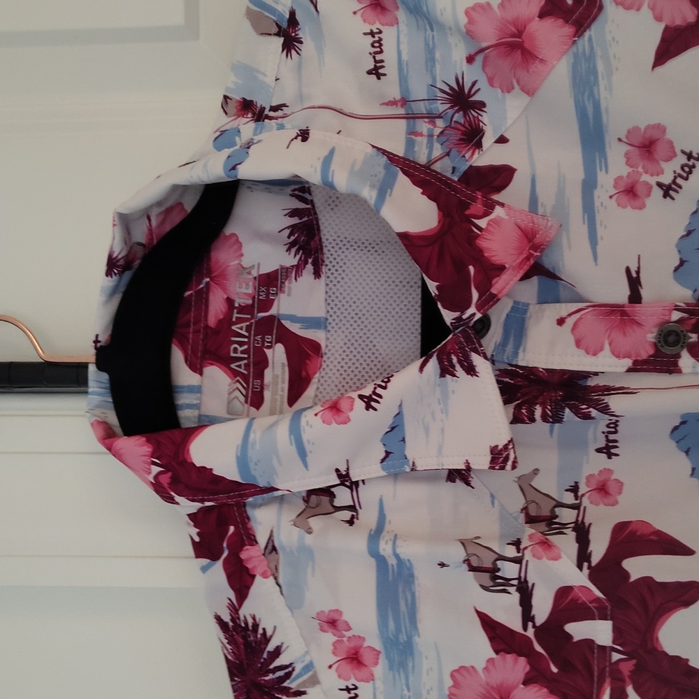 Ariat Ladies VentTEK Long Sleeve Button Up Shirt White Hawaiian Cowgirl Size XL - Picture 8 of 16